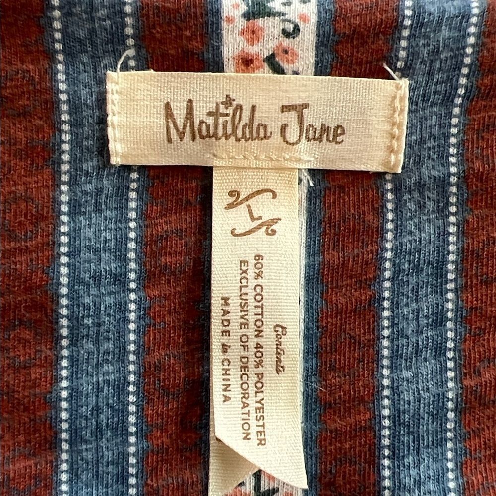 Matilda Jane Blue and Brown Striped Floral Dress Womens Large - Picture 2 of 11
